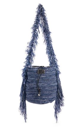 Jorge Ocean Waves Cashmere Knit Bucket Bag In Blue