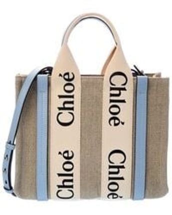 Women's White Woody Small Canvas & Leather Tote