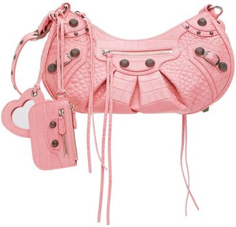 Le Cagole Xs Shoulder Bag In Light Pink Arena Lambskin, Aged Silver Hardware In Nude & Neutrals