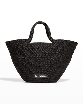 Ibiza Small Basket Tote Bag In Black/ L White