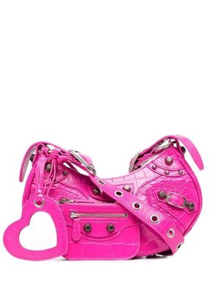 Le Cagole Xs Studded Croc-effect Leather Shoulder Bag In Pink