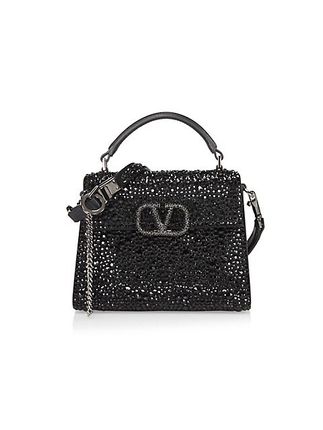 Mini VLogo Crystal-Embellished Top Handle Bag