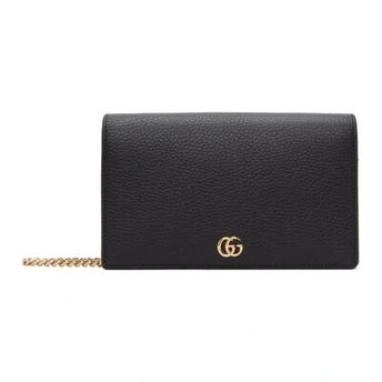 Gg Marmont Leather Mini Chain Bag In Black