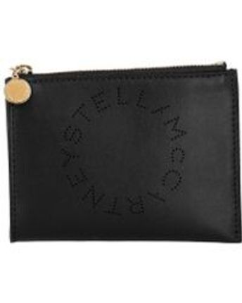 Women's Black Perforated Logo Zip Pouch