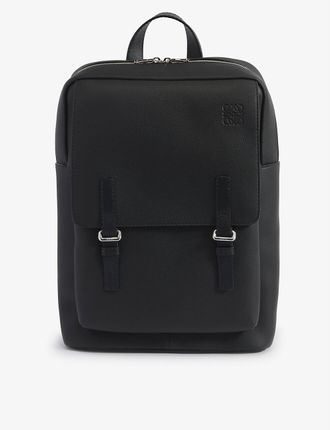Military anagram-embossed leather backpack