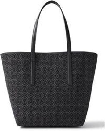 Men's Black Leather-trimmed Logo-jacquard Canvas Tote Bag