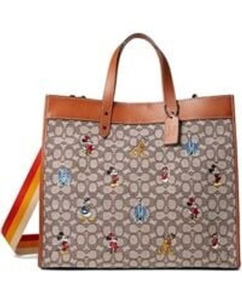 Men's Brown Disney Parks Mickey Embroidery Field Tote 40 In Signature Textile Jacquard