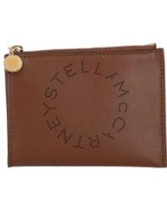 Women's Brown Perforated Logo Zip Pouch