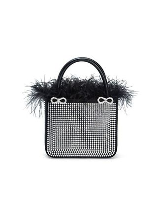 Crystal Satin Feather-Trim Tote
