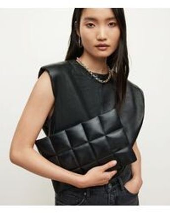 Black Women's Bettina Leather Quilted Clutch Bag