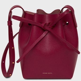 Mini Mini Saffiano Leather Bucket Bag In Berry