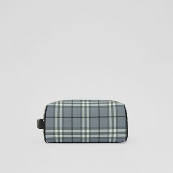 Vintage Check and Leather Travel Pouch
