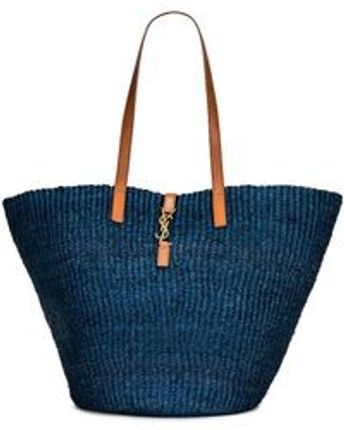 Women's Blue Medium Panier Raffia Bag