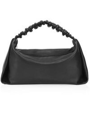 Women's Black Large Scrunchie Leather Top Handle Bag