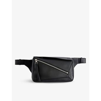 Puzzel Edge Waist Bag In Black Leather