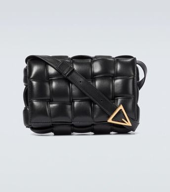 Black Padded Cassette Leather Shoulder Bag
