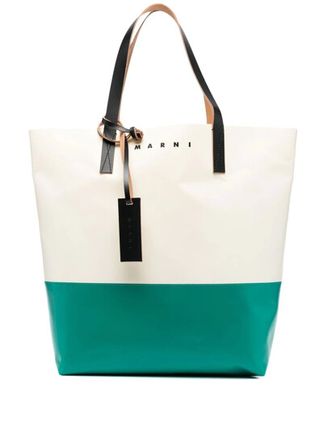 Colour-block Tote Bag In Silk White Sea Green Black