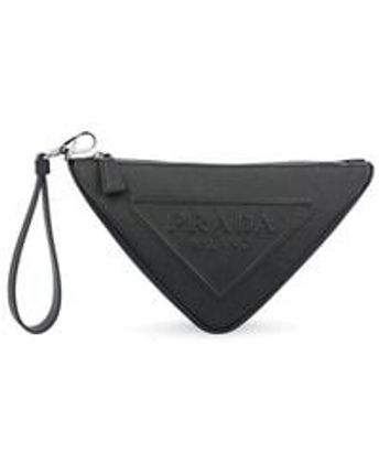 Men's Black Logo Embossed Zipped Triangle Pouch