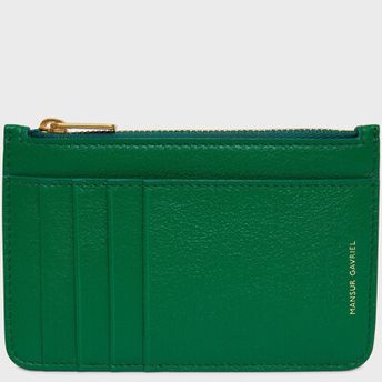 Zip-top Leather Cardholder In Grass