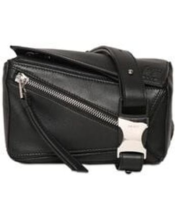 Men's Black Mini Puzzle Leather Belt Bag