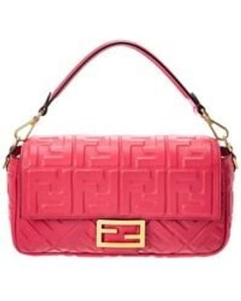 Women's Pink Baguette Leather Shoulder Bag