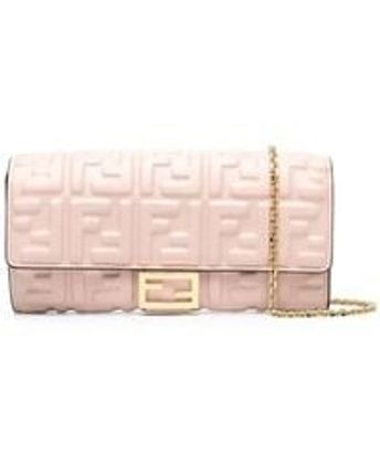 Women's Pink Ff Leather Chain Wallet