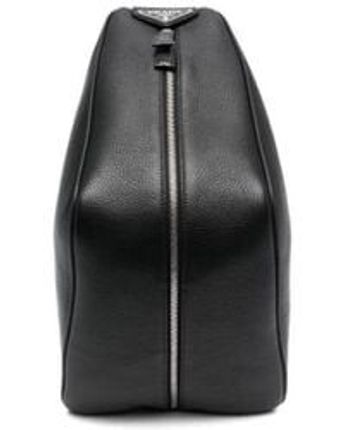 Men's Black Leather Zip-up Backpack