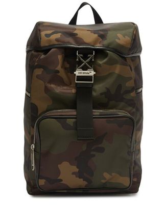 Off White Nylon Backpack With Arrow Buckle In Green