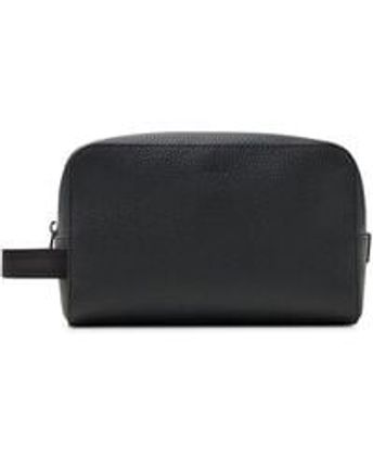 Grained-leather Washbag With Logo Detail And Lateral Handle- Black Men's Luggage