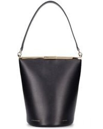 Women's Black Frame Leather Bucket Bag