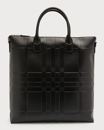 Men's Stirling Leather Embossed Check Tote Bag