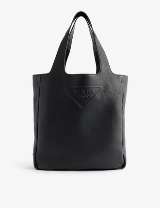Logo-embossed leather tote bag