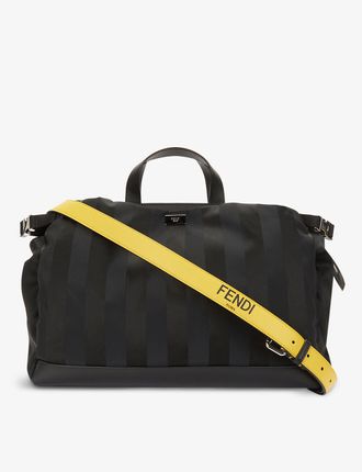 Brand-plaque striped leather tote bag