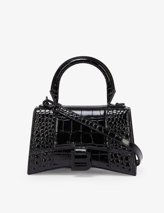 Hourglass extra-small croc-embossed leather top handle bag