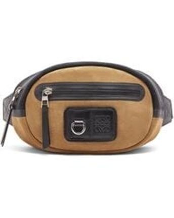 Black Luxury Round Bumbag In Recycled Canvas And Suede For Men