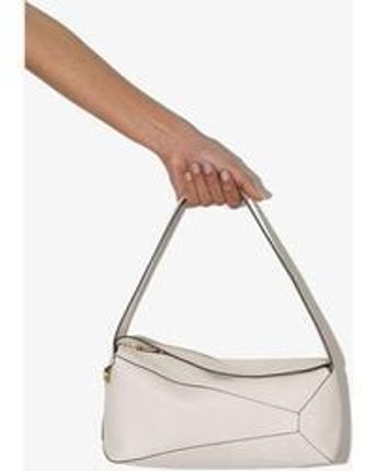 Women's Natural White Puzzle Hobo Leather Shoulder Bag