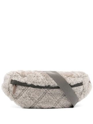 Quilted Faux-fur Belt Bag In Grey