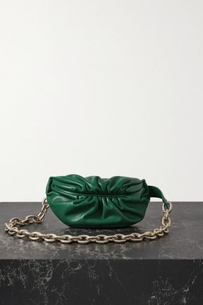 The Chain Pouch Gathered Leather Belt Bag - Green