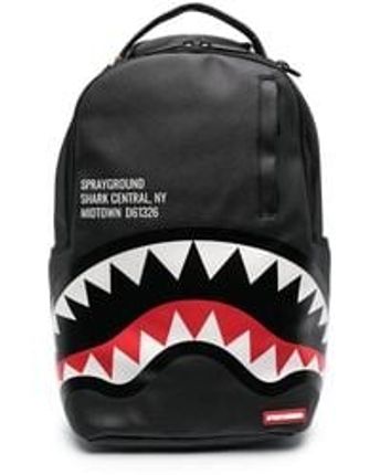 Men's Black Shark Teeth-print Zip-up Backpack