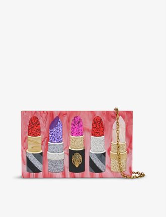 Kensington lipstick-graphic acrylic clutch bag