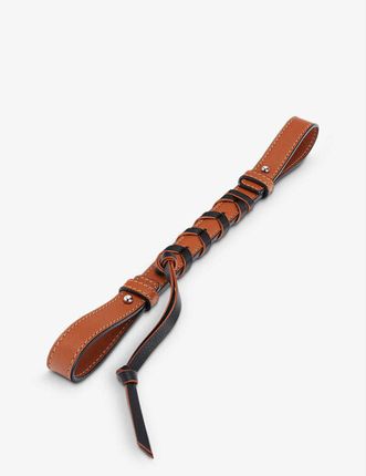 Braided Contrast-stitch Leather Strap In Tan/black