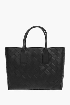 Braided Leather Tote Bag In Black
