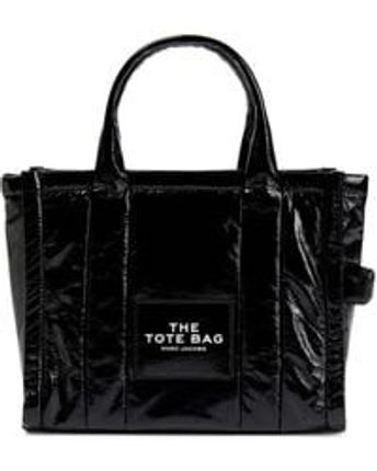 Women's Black The Shiny Crinkle Small Leather Tote