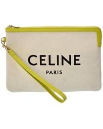 Women's Yellow Canvas & Leather Pouch