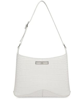 Xx Bb-logo Crocodile-effect Leather Shoulder Bag In White