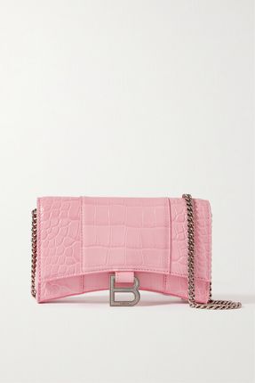 Hourglass Croc-effect Leather Shoulder Bag - Pink