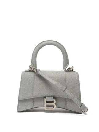 Hourglass B-logo Glitter-canvas Cross-body Bag In Gray
