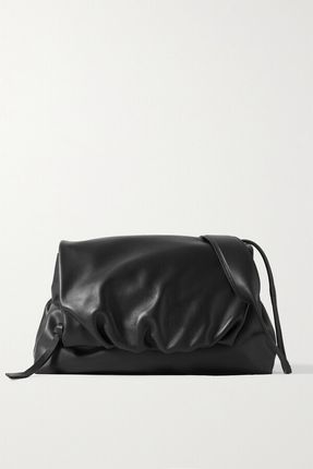 Gathered Leather Shoulder Bag - Black