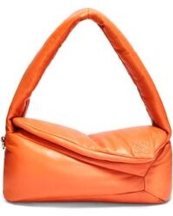 Women's Orange Puffer Puzzle Hobo Bag In Shiny Nappa Lambskin