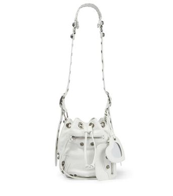 Le Cagole Xs Studded Crinkled-leather Bucket Bag In White
